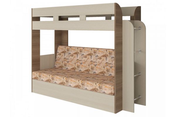 Двухъярусная кровать с диваном Карамель 75 шимо-савана