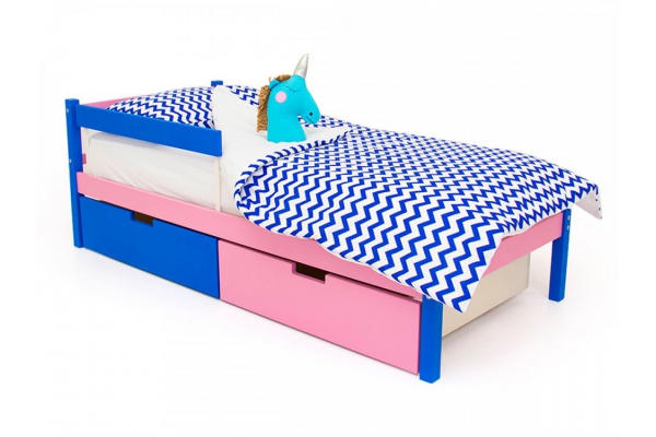 Кровать Svogen classic с ящиками и бортиком синий-лаванда